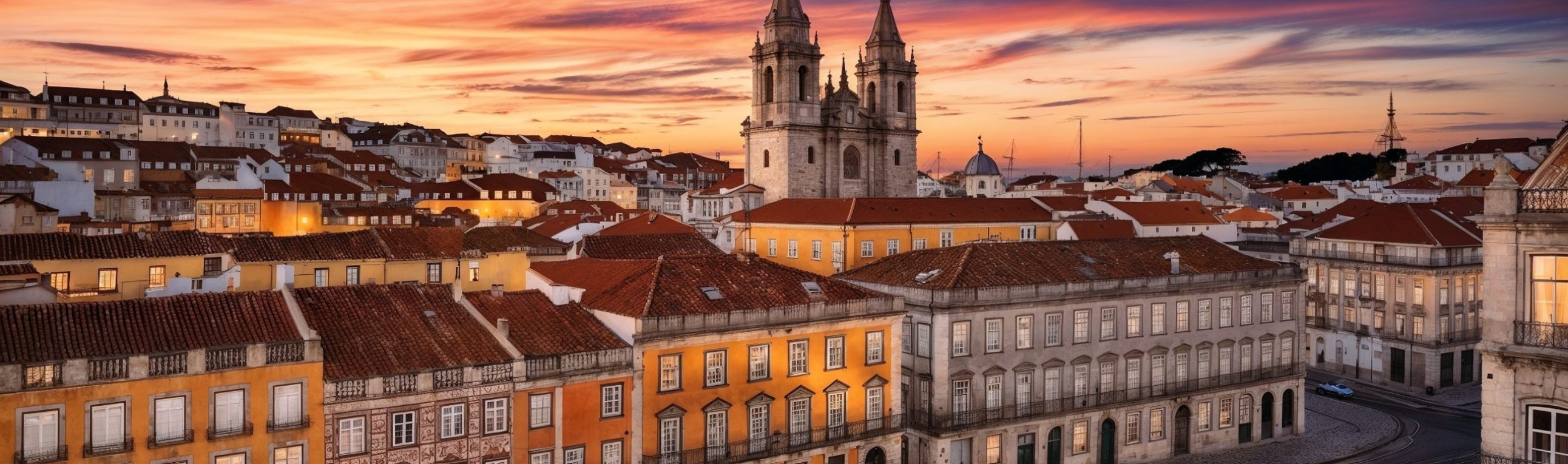 Sunset,Over,Lisbon:,A,Captivating,View,Of,Historic,Architecture